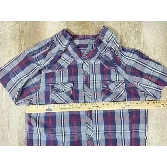 BKE Buckle Shirt Mens XL Gray Blue Metal Buttons Standard Fit L/S Plaid Western - Picture 6 of 7